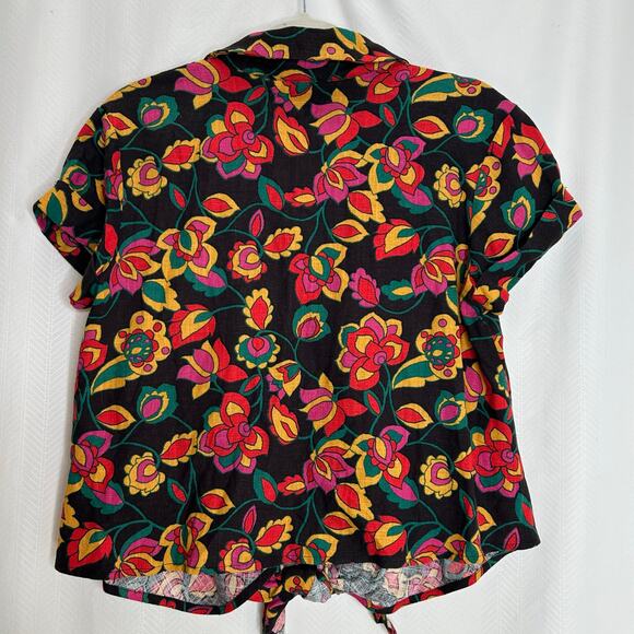 ModCloth dark floral crop top button up shirt size small whimsy retro - Picture 2 of 7